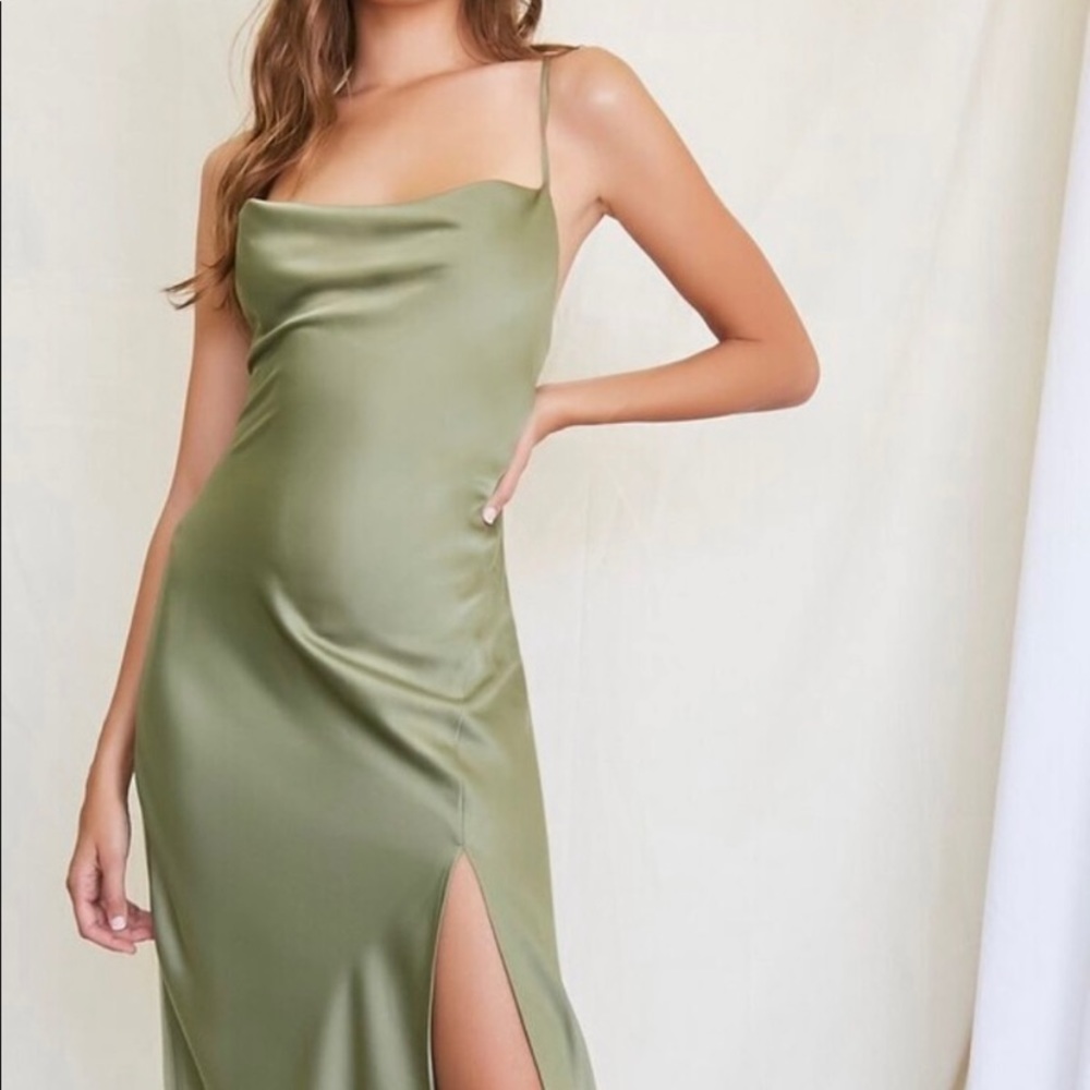 Olive Green Satin Dress